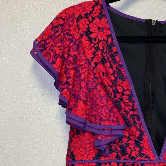 Lulu’s NWT Under the Stars Red Purple Lace Lined Mini Dress 3288 - Picture 5 of 11